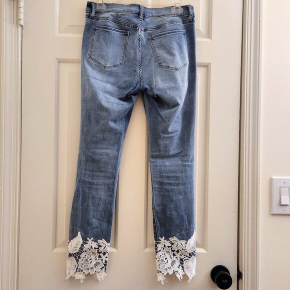 Soho New York & Company White Lace Crochet Ankle Skinny Jeans Blue Stretch - Picture 7 of 14